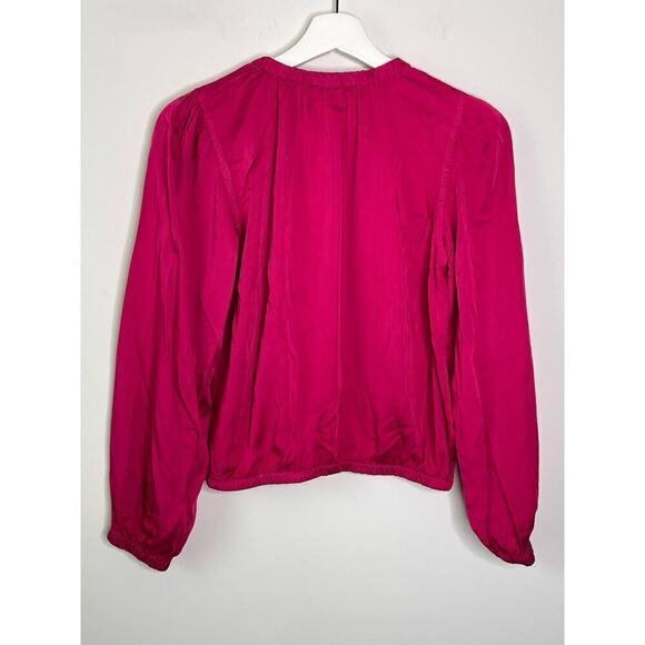 NWT Evereve Cloth & Stone Luxe Satin Banded Blouse Berryfizz Pink Womens Size XS - Picture 4 of 11
